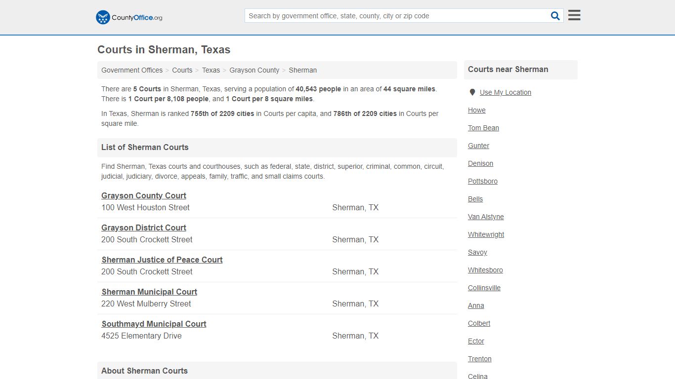 Courts - Sherman, TX (Court Records & Calendars) - County Office